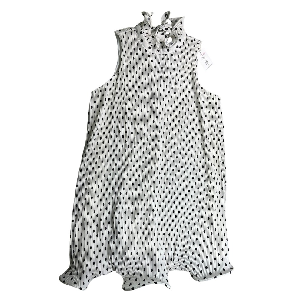 Endless Rose NWT Polka Dot Pleated Mini Dress Bow Neck‎ Sleeveless Size Large